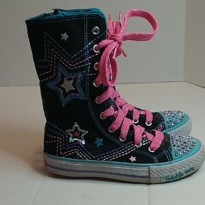 High-Top Sneakers with Star Design and Pink Laces Skechers Twinkle Toes Size 12